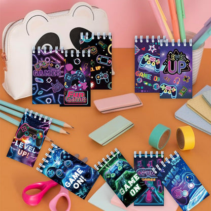 24 PCS Neon Video Games Mini Spiral Notepads Game on Party Gift Stuffer Supplies Gamer Party Decorations Gaming Small Notebooks for Neon Video Gaming Birthday Party Favors