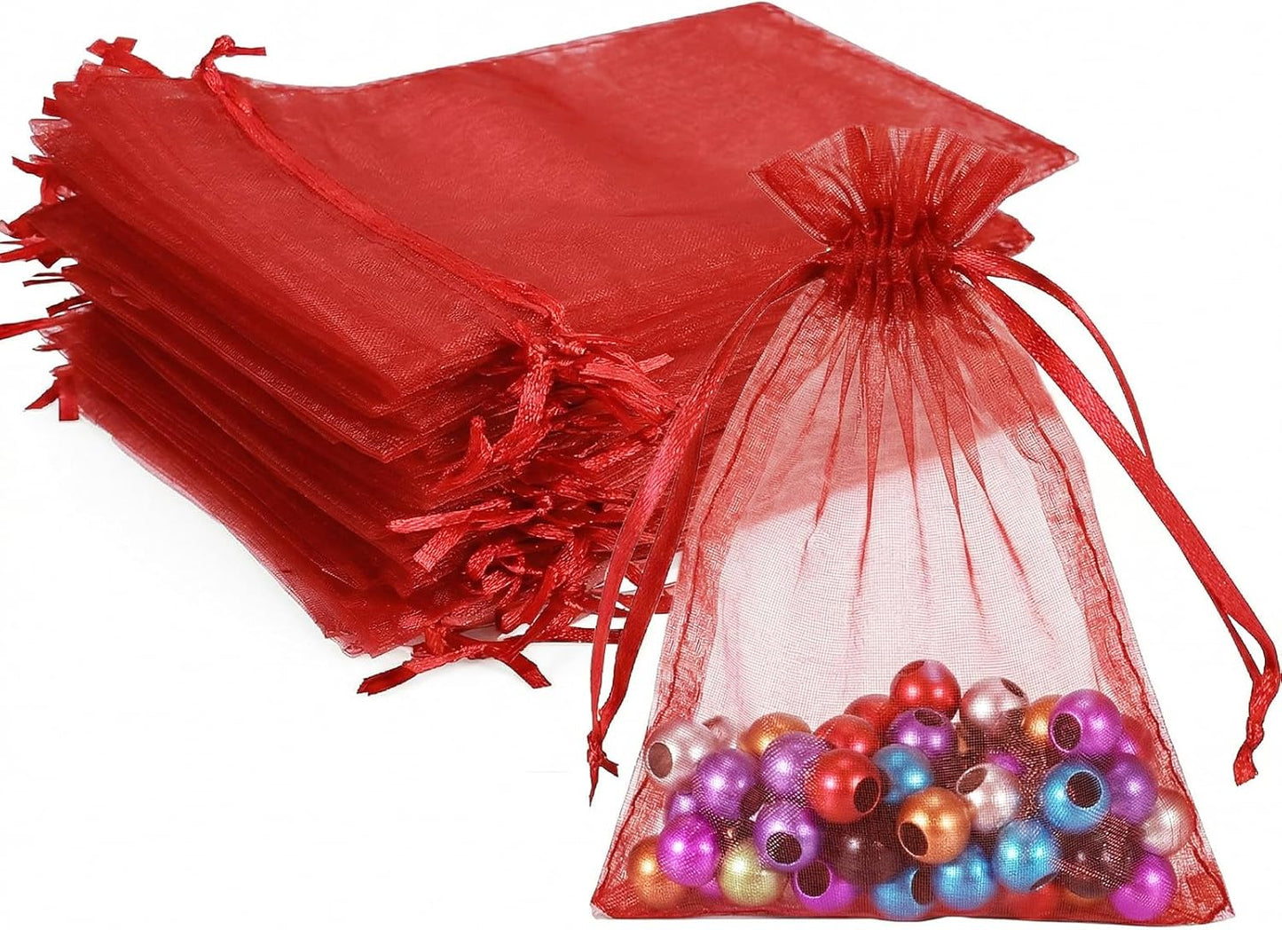 Wudygirl 100pcs 5X7 Inches White Organza Bags Christmas Drawstring Pouches Party Wedding Favor Bags Goodie bags(White 5x7)