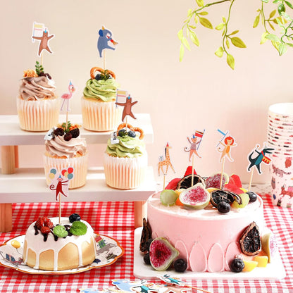 AmazingSpark 24 Pcs Animal Parade Cupcake Toppers Safari Cupcake Picks Woodland Jungle Cake Decorations for Jungle Theme Baby Shower Zoo Wild Animal Birthday Party Supplies