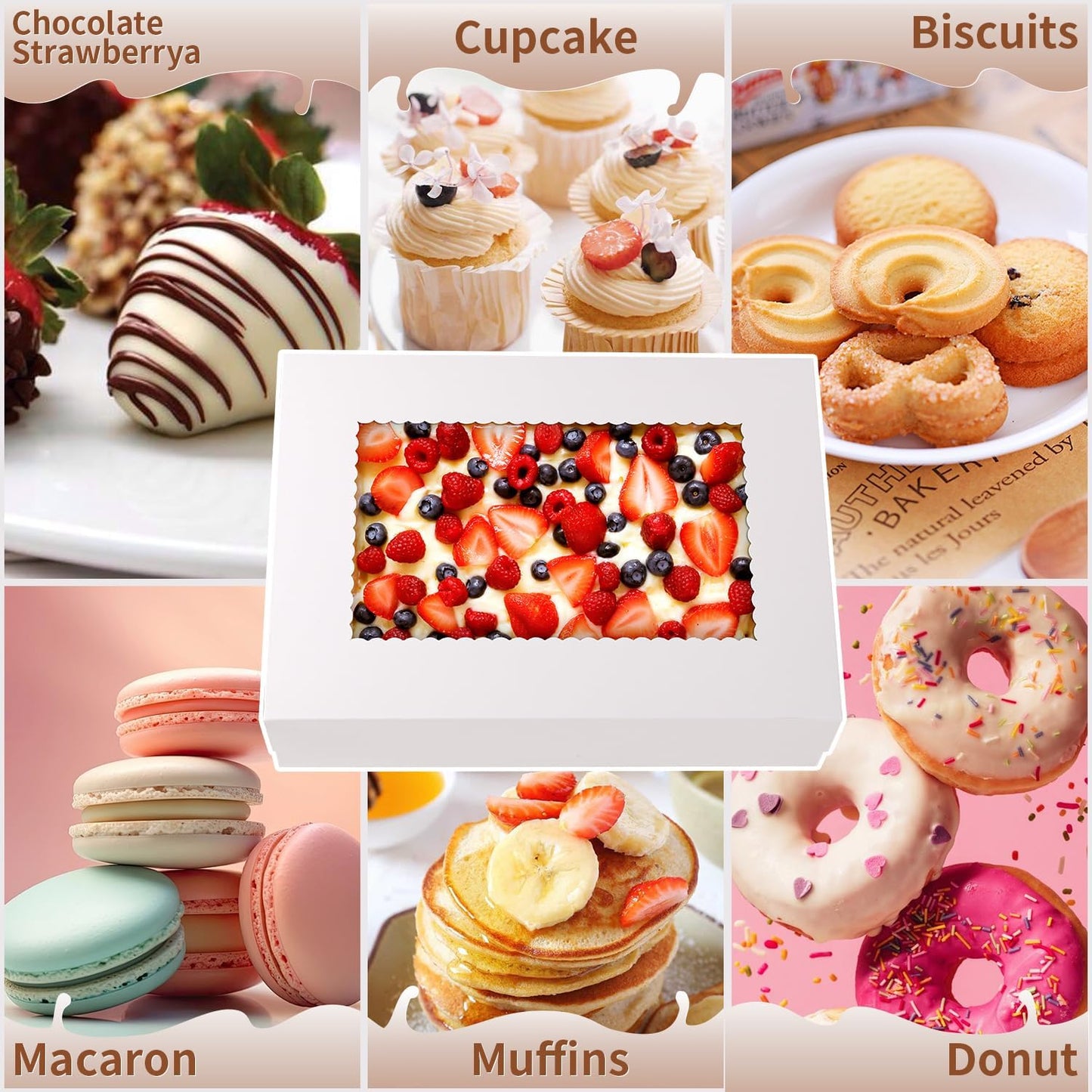 JCD 12pcs 14x10x4in Cake Boxes White Bakery Box Quarter Sheet Cake boxs with Window Large Rectangle Treat Boxes for Cake Pastry Baking Donuts Cupcake Pie Packaging