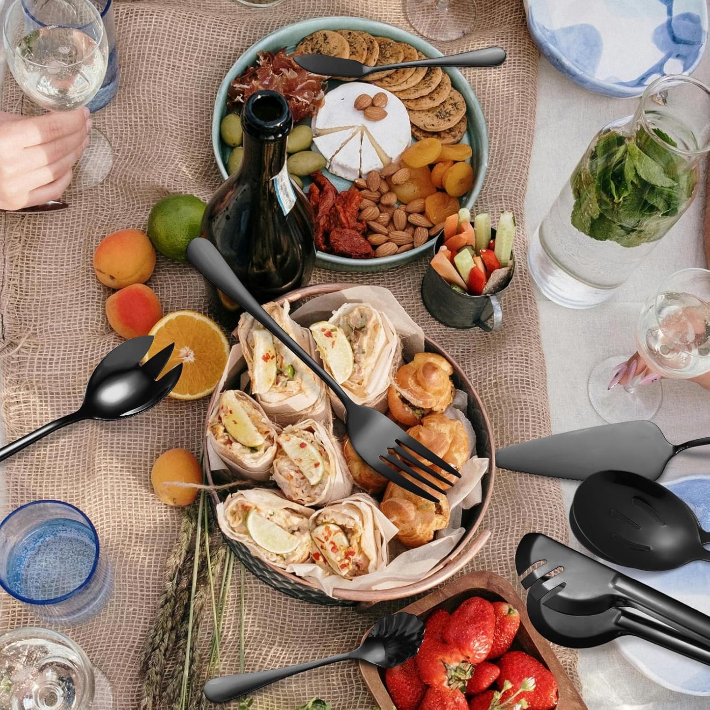 Stainless Steel Serving Utensil Set 10-Piece Buffet Flatware Catering Silverware with Bread Tong,Cake Spatula,Serving Ladles,Salad Fork,Cheese Knife,Large Spoon for Parties Buffet
