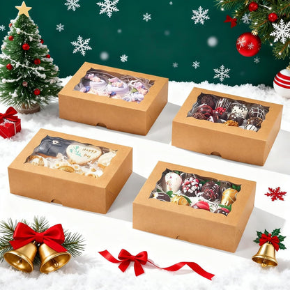 50 PCS 8x5x2 Inch Bakery Boxes with Window for Chocolate Covered Strawberries, Cookies, Cakesickle, Browines, Donut &More