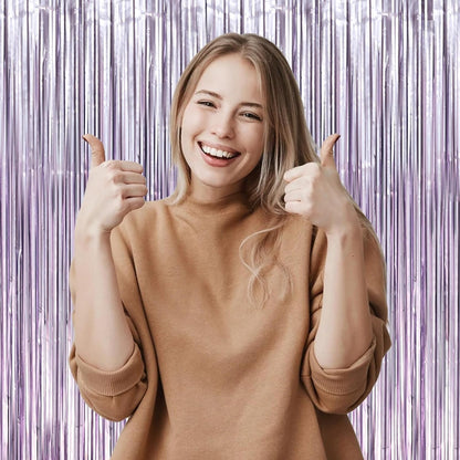 Voircoloria 3 Pack 3.3x8.2 Feet Gold Foil Fringe Backdrop Curtains, Tinsel Streamers, Fringe Backdrop for 2025 New Years Eve, Graduation, Birthday, Baby Shower, Gender Reveal, Disco Party - Colors B