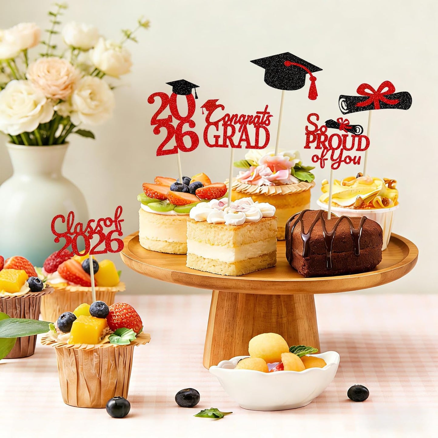 24 Pcs Graduation Cupcake Toppers 2026 - Congrats Grad Decorations Class of 2026, Pre-Assembled Black Gold Grad Cake Topper Centerpieces for Graduation Party Decoration Supplies Table Decor, 6 Styles