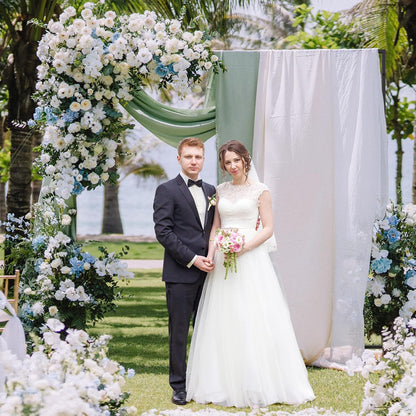 Putros Heavy Duty Backdrop Stand 8ft x 8ft Gold Pipe and Drape Kit Adjustable Metal Backdrop Sand for Wedding Photobooth Exhibition Decoration