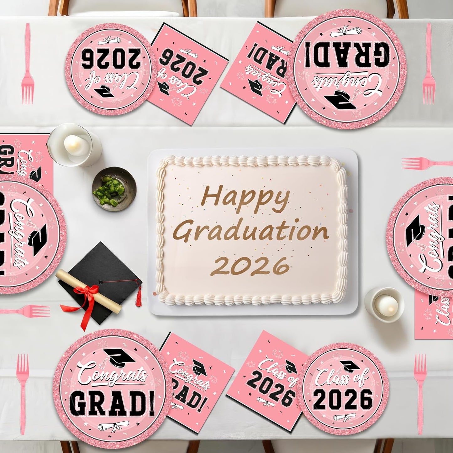 200Pcs Graduation Decorations 2026, Blue Graduation Plates and Napkins Party Supplies for 50 Guests, Disposable Grad Plates, Napkins, Dessert Plates and Forks for Grad Decor Wedding Birthday Supplies