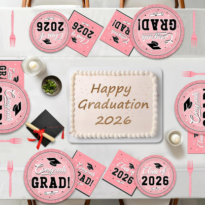 200Pcs Graduation Decorations 2026, Blue Graduation Plates and Napkins Party Supplies for 50 Guests, Disposable Grad Plates, Napkins, Dessert Plates and Forks for Grad Decor Wedding Birthday Supplies