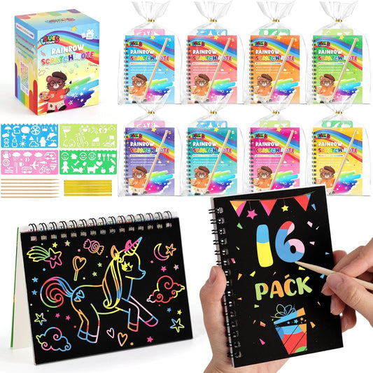 LovesTown Scratch Paper Art Crafts Gift, 24 Pack Rainbow Scratch Paper for Boys & Girls Ages 4-12, Party Favor Games DIY Activity Classroom Prizes