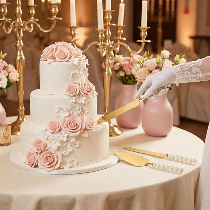 4 Pcs Gold Wedding Cake Cutting Set Cake Cutting Set for Wedding, Gold Cake Knife and Server Set, Ideal for Bridal Shower & Engagement Celebrations