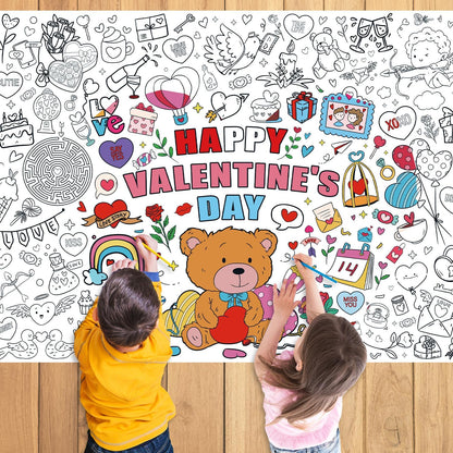 43.3x31.5 Summer Coloring Poster with Picture, Giant Cute Painting Poster, Large Coloring Tablecloth for Classroom Home Birthday Party Supplies Favor