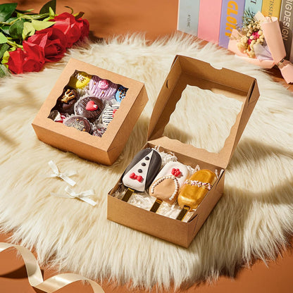 20 Pack Bakery Boxes 5x5x2 Inches Chocolate Covered Strawberries Boxes for 4 Mini Cake & Cookies Macaron Pie Browines boxes