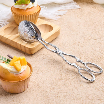 2 Pack Silver Serving Tongs, 8.5 Inch Vintage Metal Salad Buffet Tongs Scissor Food Tongs for Bread, Fruits, Home Kitchen Carting Tea Party