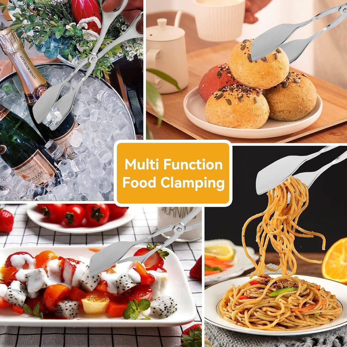 2 Pcs Tongs for Serving Food, Serving Tongs Stainless Steel Buffet Tongs Mini Tongs Bread Clip Food Tongs Scissors Shape Salad Steak Clip for Baking Barbecue Fried
