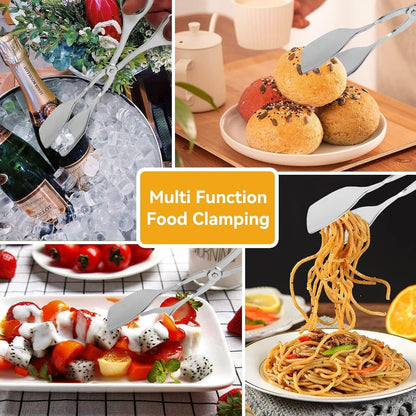 2 Pcs Tongs for Serving Food, Serving Tongs Stainless Steel Buffet Tongs Mini Tongs Bread Clip Food Tongs Scissors Shape Salad Steak Clip for Baking Barbecue Fried