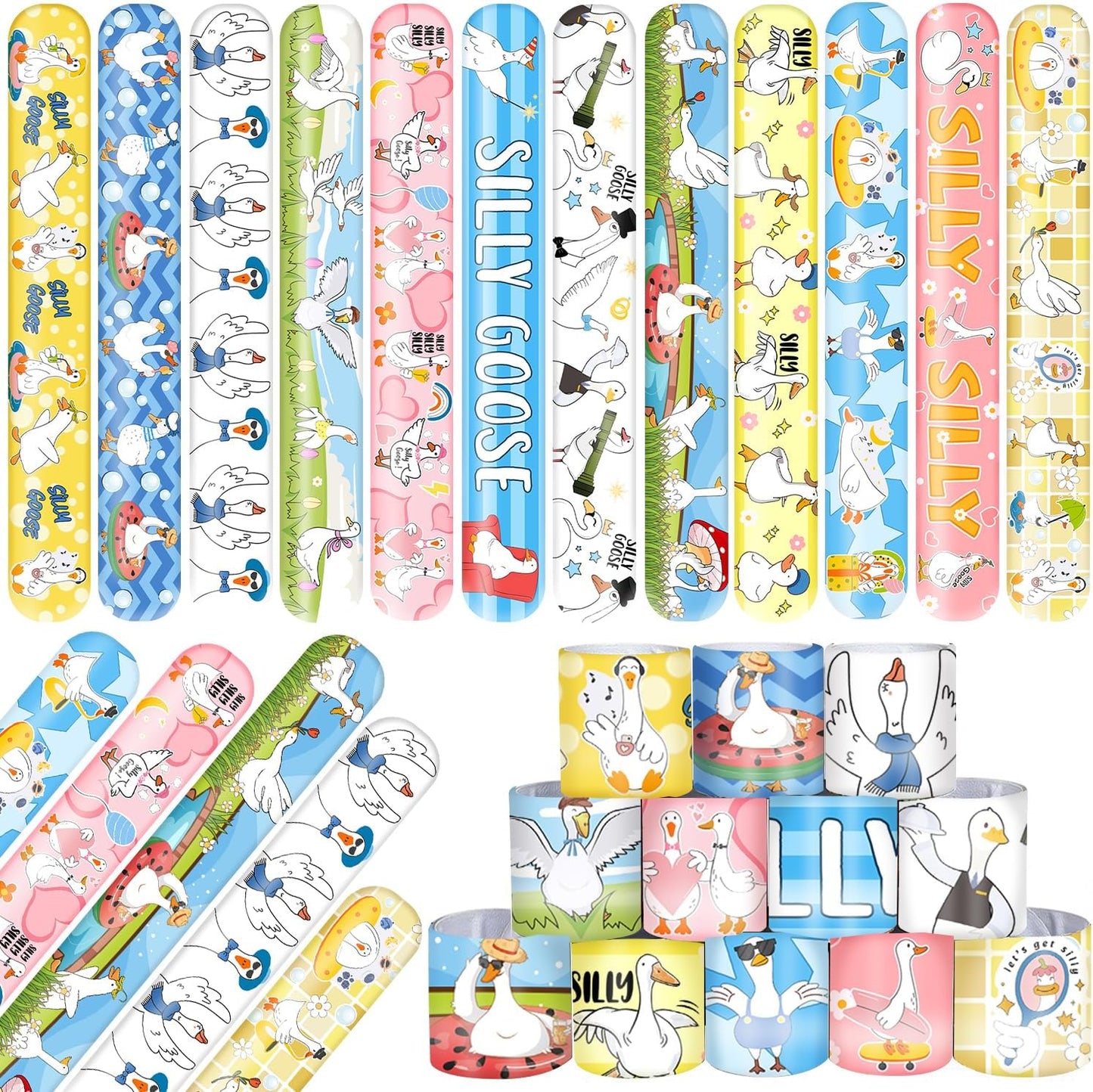 48 PCS Silly Goose Slap Bracelets, Funny Silly Goose Party Favors Supplies Birthday Party Decorations Gifts Goodie Bag Fillers for Classroom Rewards