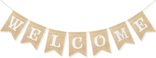 Uniwish Welcome Banner Sign Garland Wedding Baby Shower Classroom Party Decorations Vintage Rustic Burlap Hanging Bunting Home Décor