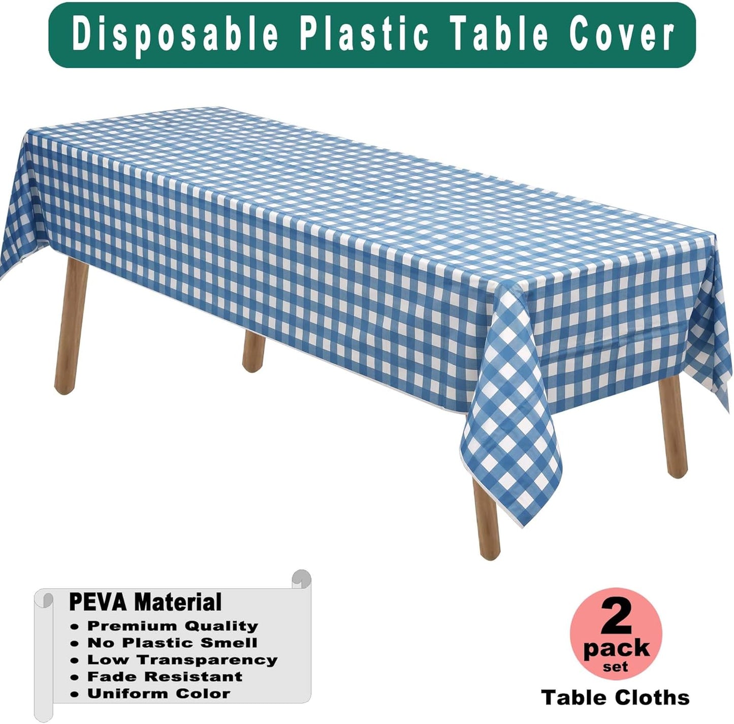 PARTY ULYJA White Plastic Tablecloths 2 Pack Disposable Table Covers 54 x 108 Inch Bridal Shower PEVA Vinyl Table Cloths for Picnic Birthday Wedding Banquet Parties 8 ft Rectangle Table Use