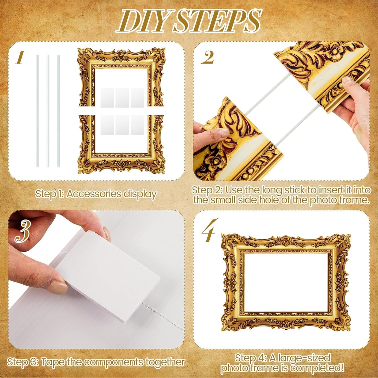 2 Pcs 32 x 24 Inch Large Photo Booth Props Gold Wedding Selfie Frame Vintage Photo Frame Picture Friends Selfie Props for Bachelorette Birthday 1920s Party Supplies, Rectangle and Oval