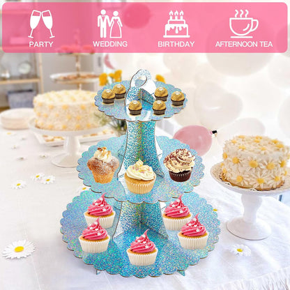 Soleebee 3-Tier Cupcake Stand, Cardboard Cupcake Tower, Dessert Cup Cake Stand Tower for Birthday Wedding Party Decoration, Cupcake Tier Stand 1 Set (Black)