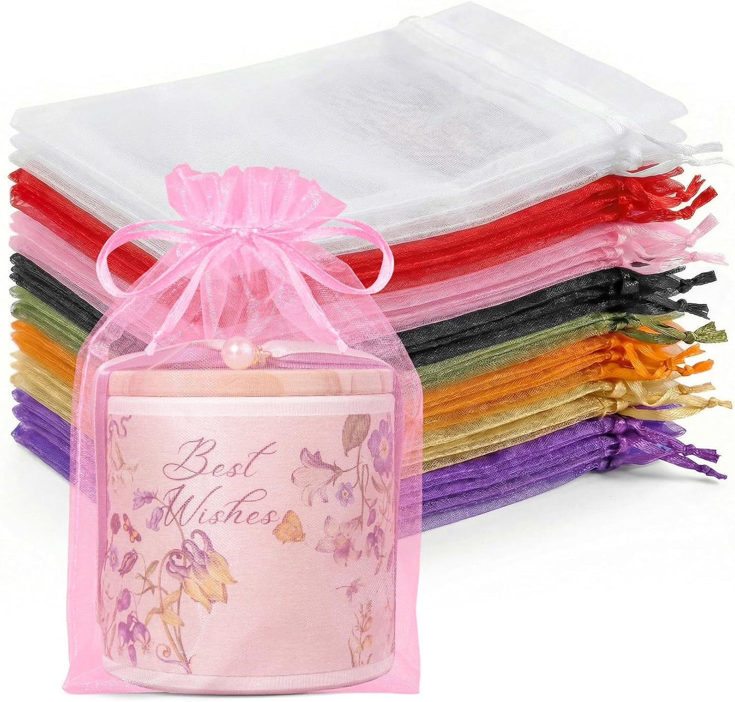Crweety 50 Pcs Organza Bags 6x9 Inch White, Large Mesh Gift Bags Drawstring, Jewelry Pouches Treat Sachet Goodie Mesh Bag Drawstring for Wedding Party Favors Baby Shower & Mothers Day Gifts