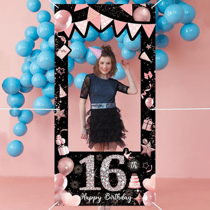 Pink 80th Birthday Neon Photography Banner Backdrop Glow Party Disco Dance Neon Theme Birthday Banner Photo Frame Props Props Selfie Background Face Cutout Photo Props Decoration