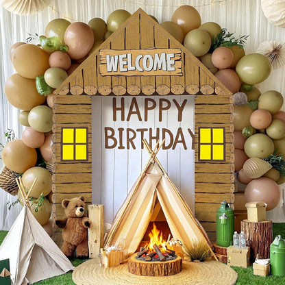 Peryiter 3 Pcs Camping Themed Party Decorations Banner Welcome Porch Sign with 1 Double Sided Tape for Summer Camp Birthday Hawaii Baby Shower Themed Party Activity Decor door (Forest Style)