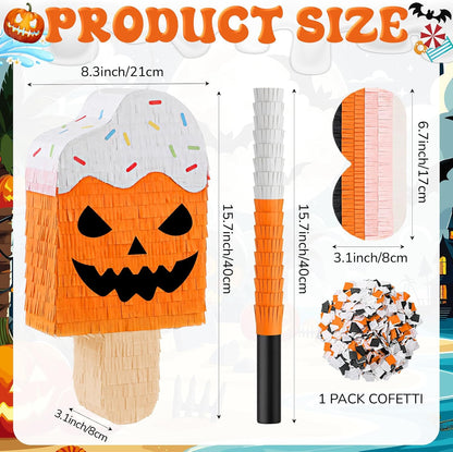 Blueweenly Summer Halloween Ice Cream Piñata Halloween in Summer Piñata with Stick Blindfold Confetti for Party Decorations Photo Prop Party Supply 15.75''x 8.27''x 3.15''
