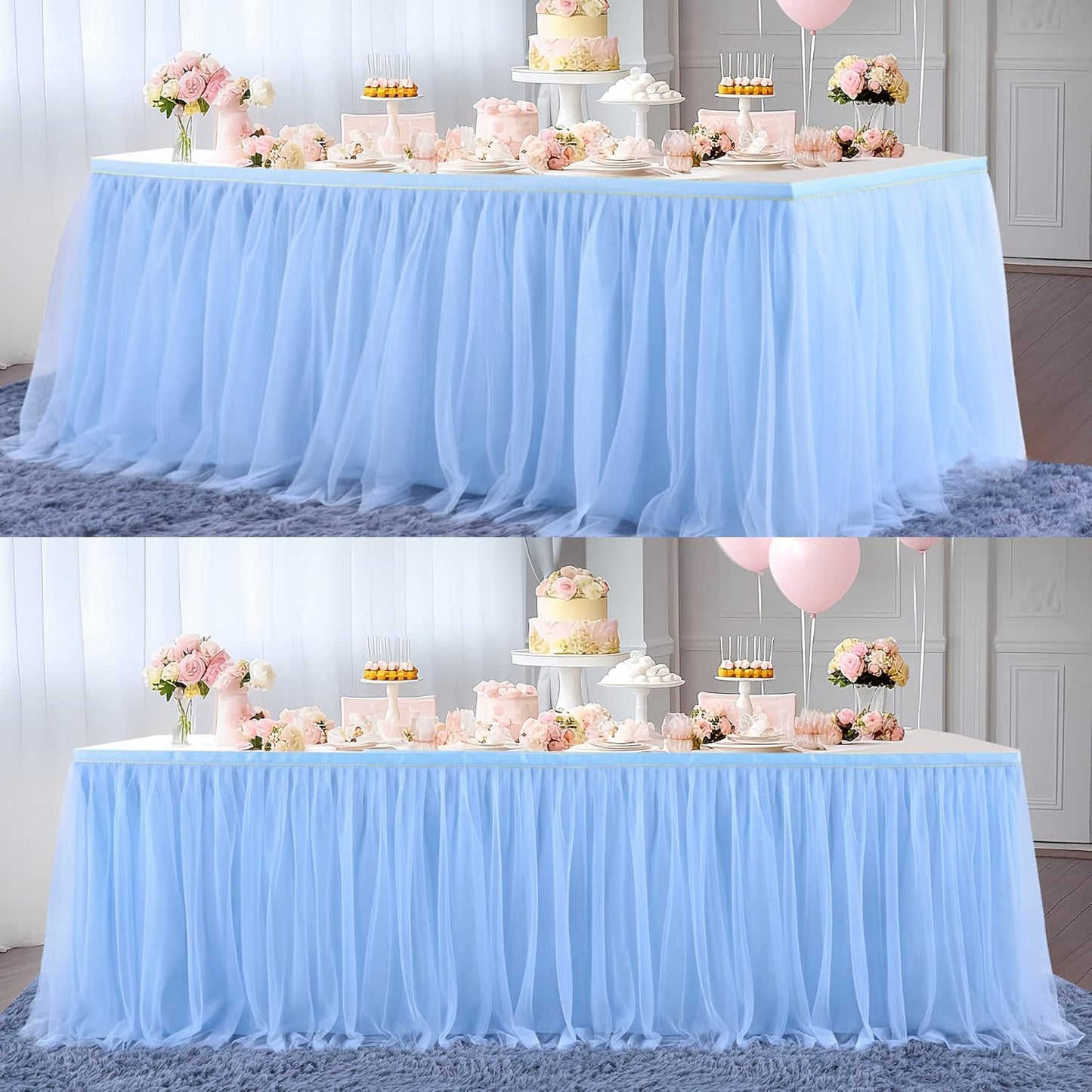 Suppromo 6ft Pink Tulle Table Skirt Baby Shower Tablecloth for Rectangle Tables or Round Tables Pink Ruffle Tutu Table Skirts Desk Skirt for Princess Girls Birthday Party Cake Dessert Decorations