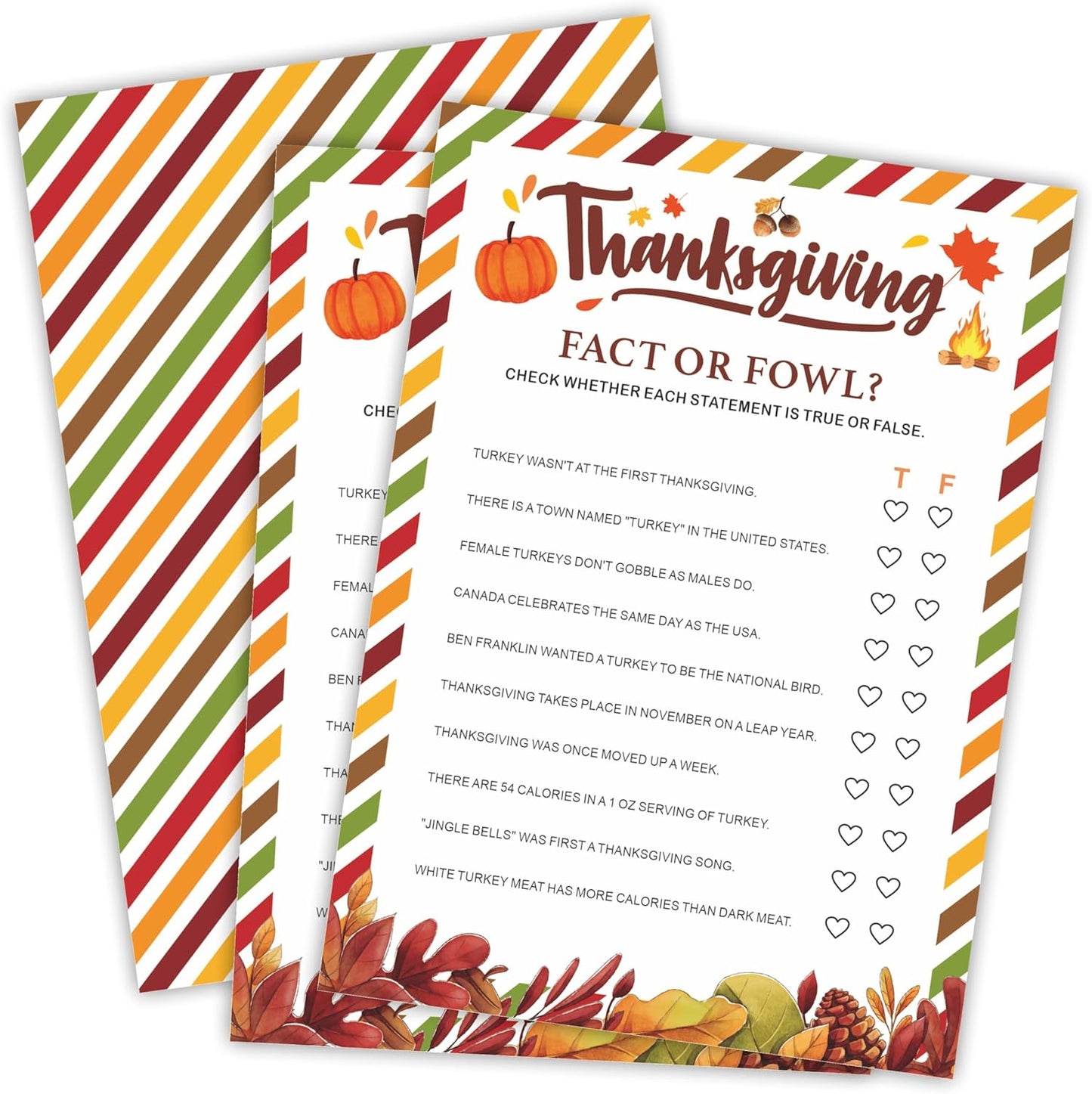 Thanksgiving Scavenger Hunt Game Set, 30 Harvest Stripes Theme Double-Sided Game Cards for Thanksgiving Parties, Family, Friends & Classroom Activities -B04