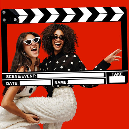 Movie Night Photo Booth Props 22.45x14.18 Inch Movie Theme Photo Booth Fame Prop Selfie Frame Film Clapper Board for Birthday Graduation Festivals Anniversary Wedding Party Supplies