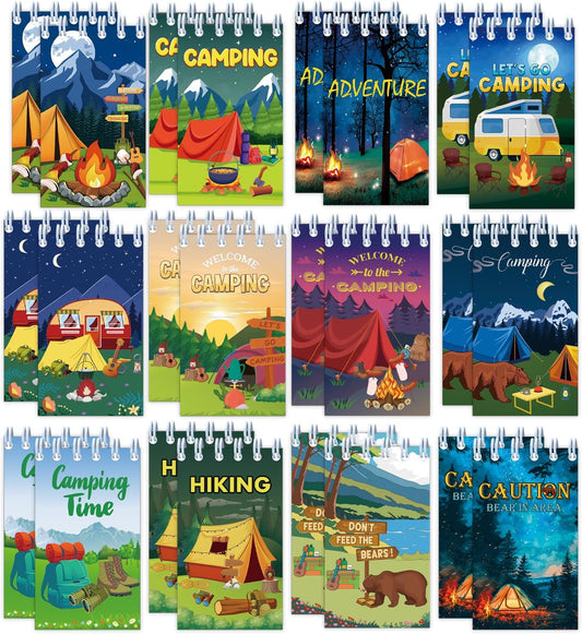 24PCS Camping Party Favors Camper Adventure Mini Spiral Notepads Candy Wild Adventure Camping Small Notebooks for Kids Summer Sleepaway Party Favors Forest Nature Hiking Party Gifts