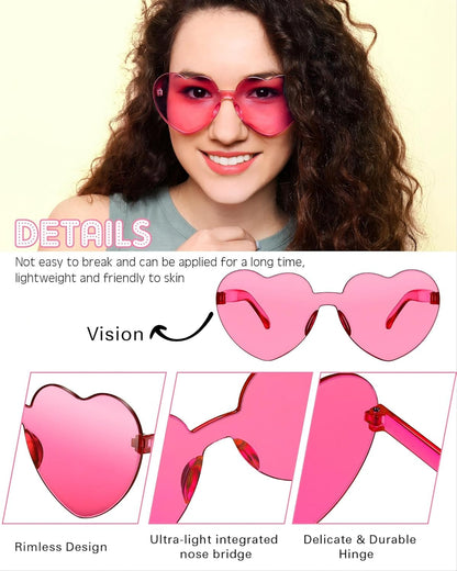 Frienda 20 Pairs Heart Shaped Sunglasses Rimless Candy Color Glasses for Women Men Party Favor