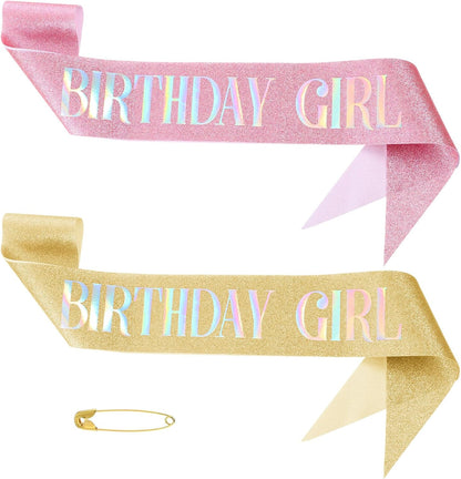 cobee 2Pcs Birthday Girl Sash, Glitter Birthday Sash, Soft Satin Birthdays Sashs for Girls Happy Birth Days Sashs for Women, Happy Birth Days Decorations for Party Favors Supplies