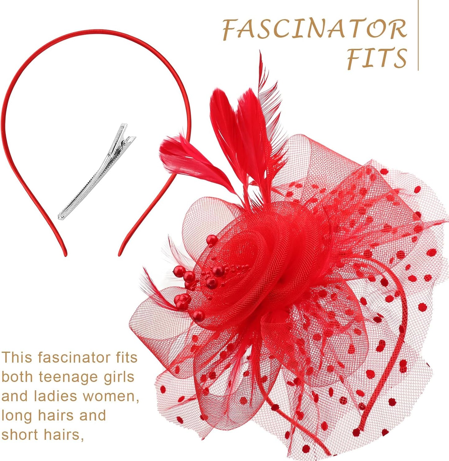 DRESHOW Fascinators Hat Flower Mesh Ribbons Feathers on a Headband and a Clip Tea Party Headwear for Girls and Women - Colors B