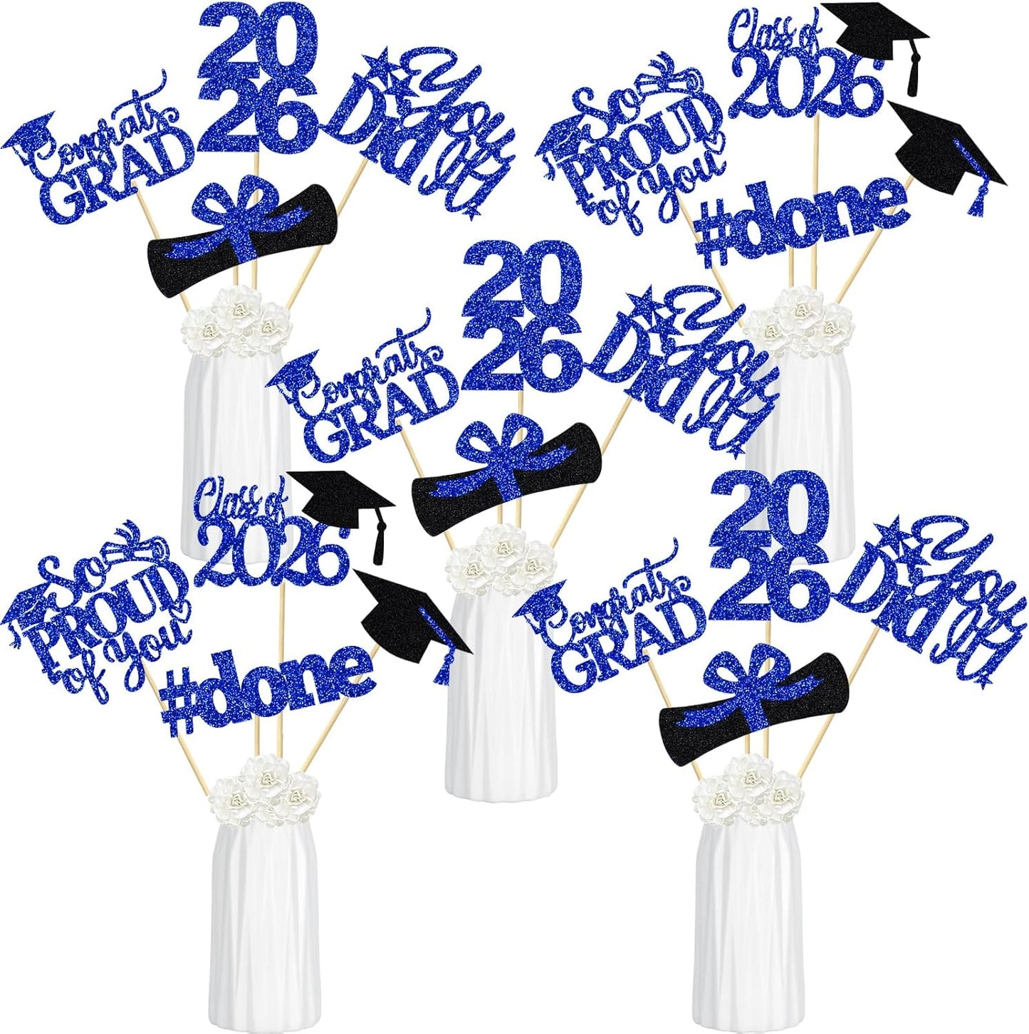 24Pcs 2026 Graduation Table Centerpieces Gold, Graduation Centerpieces for Tables 2026 Gold Class of 2026 Graduation Centerpiece Sticks for 2026 Graduation Party Table Decorations Gold