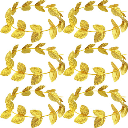 meekoo 6 Pieces Laurel Wreath Headband Greek Roman Leaf Crown Headpiece for Women Men Toga Costume Wedding Headwear (Gold)