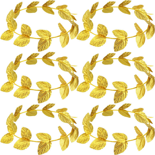 meekoo 6 Pieces Laurel Wreath Headband Greek Roman Leaf Crown Headpiece for Women Men Toga Costume Wedding Headwear (Gold)