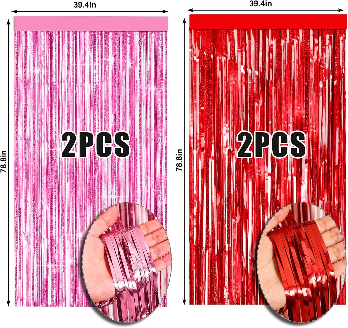 4 Packs Silver Foil Fringe Curtain, Silver Glitter Metallic Tinsel Backdrop for Birthday, Wedding, Baby Shower, Bachelorette, 70s 80s 90s Theme Disco Party, Iridescent Party Decorations Supplies