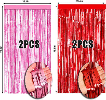 4 Packs Silver Foil Fringe Curtain, Silver Glitter Metallic Tinsel Backdrop for Birthday, Wedding, Baby Shower, Bachelorette, 70s 80s 90s Theme Disco Party, Iridescent Party Decorations Supplies