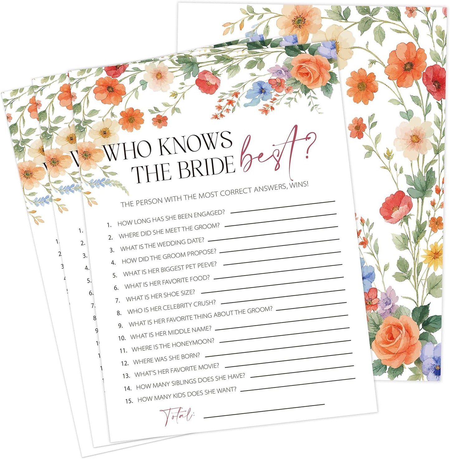 Wildflower Bridal Shower Games, Boho Flowers Bridal Shower Bingo Game with Blank Squares for 30 Guests with Game Cards, Bridal Shower Decor, Wedding Decorations Supplies (15)