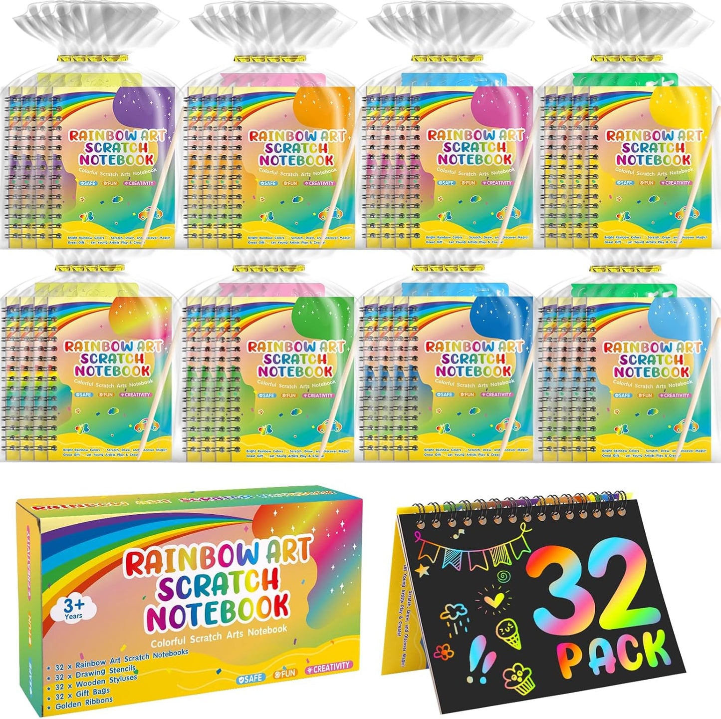 YSCare 24 Pack Scratch Arts and Crafts Notebooks, Rainbow Art Scratch Note, Goodie Bags Stuffers Essentials Gifts for Birthday Party Favors Classroom Prizes