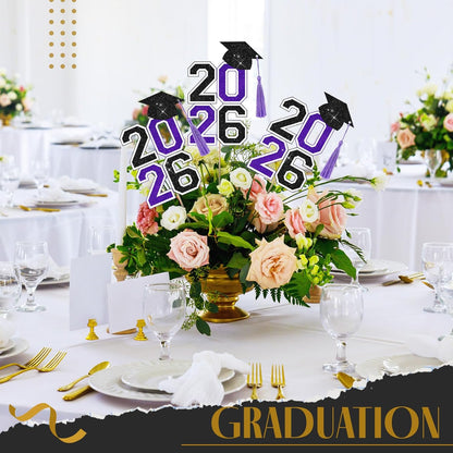 10 Pcs Graduation Table Centerpieces Sticks with Tassels, class of 2026 Grad Cap Picks Table Decoration Cupcake Toppers for Party Centerpiece Decoration Supplies(Blue and Gold)