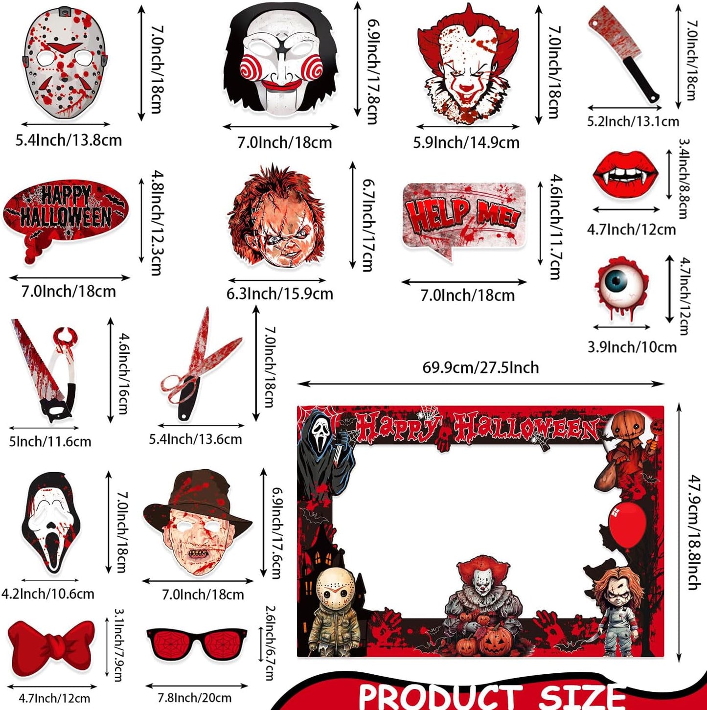 Halloween Photo Booth Props Kit, 16PCS Photo Props & Selfie Frame Halloween Party Decoration Supplies Dress Up Party Costumes Accessories for Photoshoot Selfie Props (Orange)