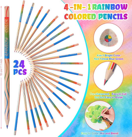 Pajean 48 Pcs Mini Tie Dye Notepads Multicolor 4-in-1 Rainbow Pencils (pre-sharpened) Spiral Pocket Notebooks Fun Colored Pencil Back to School Gifts Classroom Rewards Birthday Party Favors