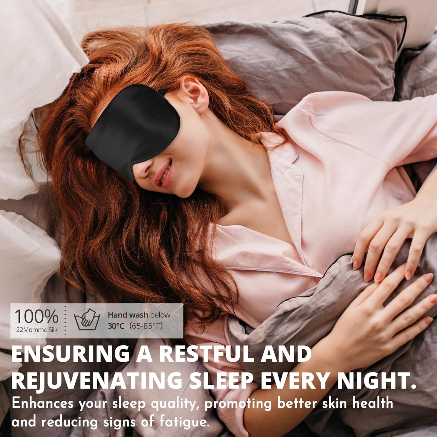 Silk Eye Mask with Adjustable Strap, Satin Blackout Sleeping Mask for Men&Women, Comfortable Blindfold Eyeshade for Night Sleep(Blue)
