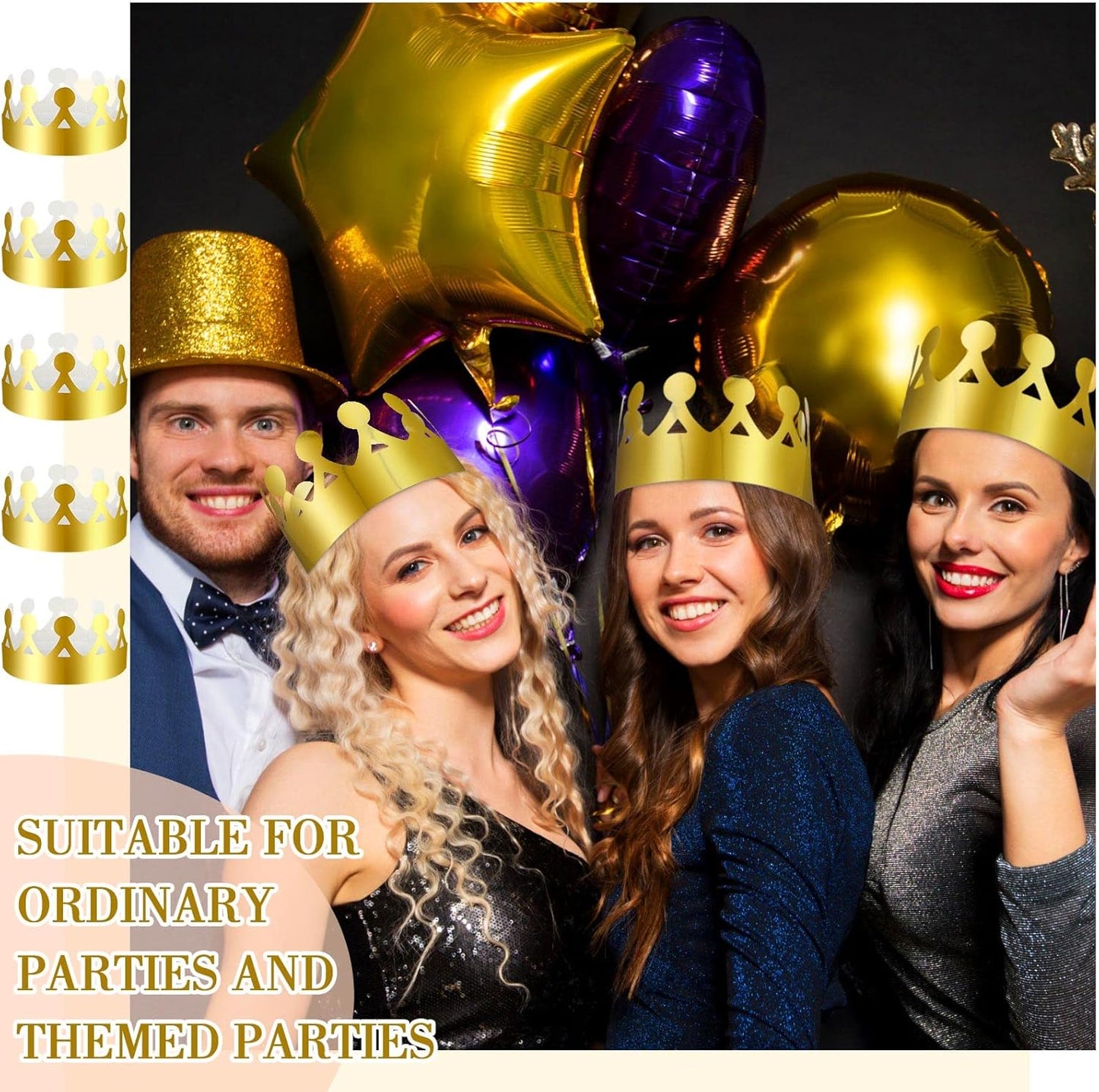 Crtiin 200 Pcs Gold Paper Crowns Bulk King Crown Princess Hats for Birthday Celebration Party Supplies