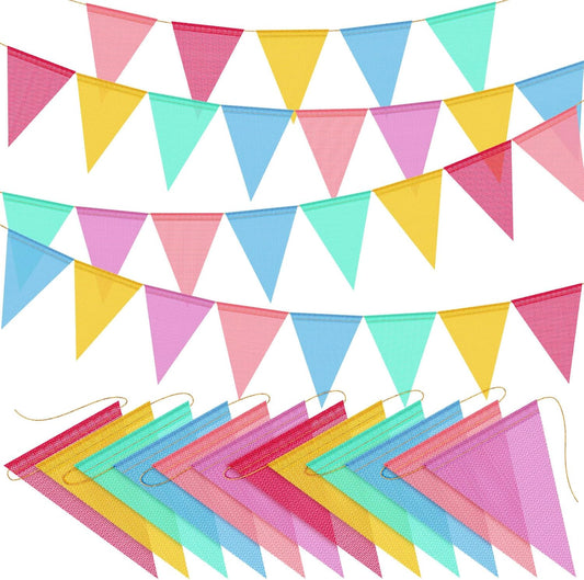 48pcs Pennant Banner Flags 52ft Rainbow Triangle Banners Colorful Garland Flag for Classroom Birthday Spring Easter Graduation Festival Wedding Decoration