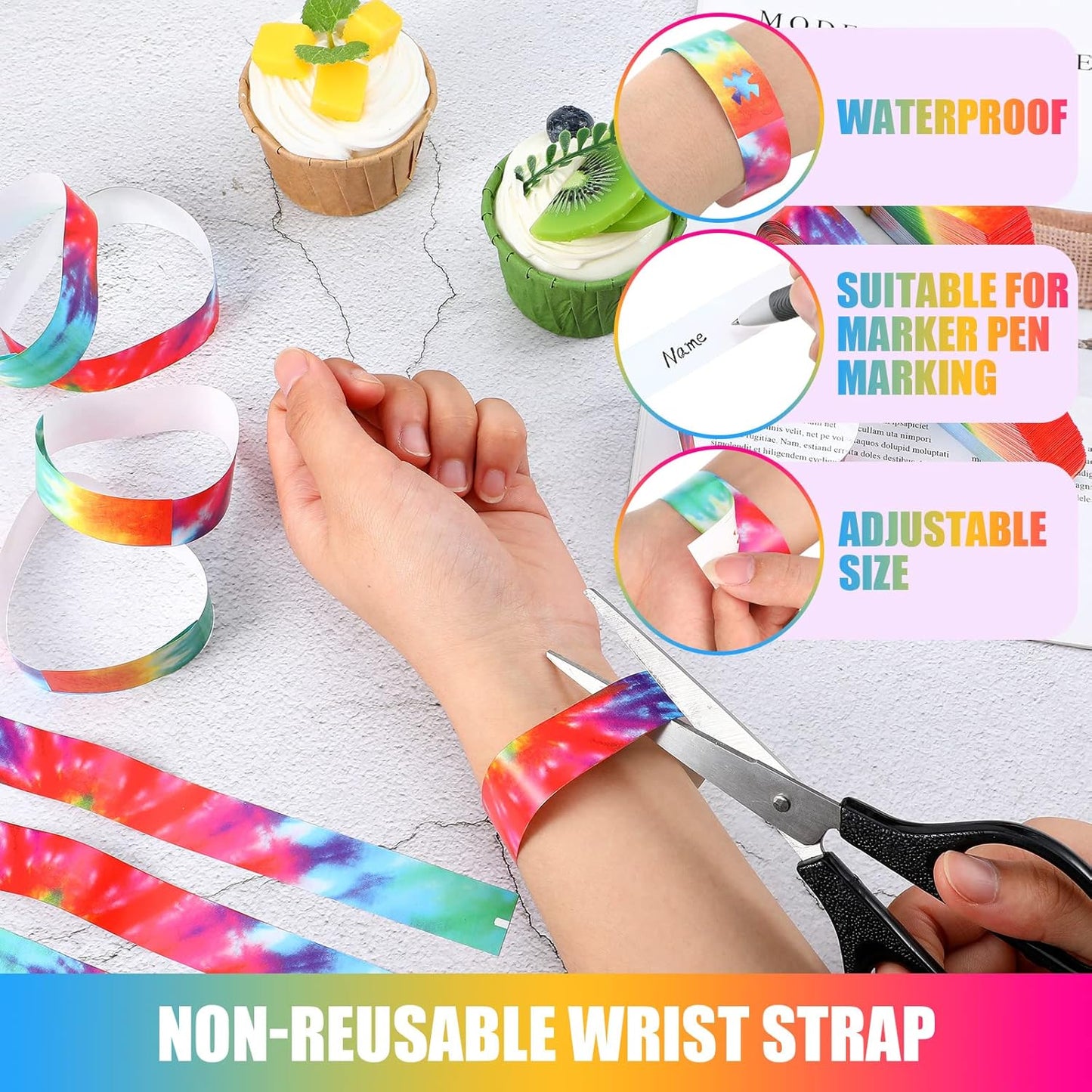 Woanger 500pcs Paper Event Wristband VIP Tie Dye Rainbow Armband Colorful Band Lightweight Disposable Bracelet for 250th Anniversary Tie Dye Event Birthday Admission Neon Party Concert Festivals