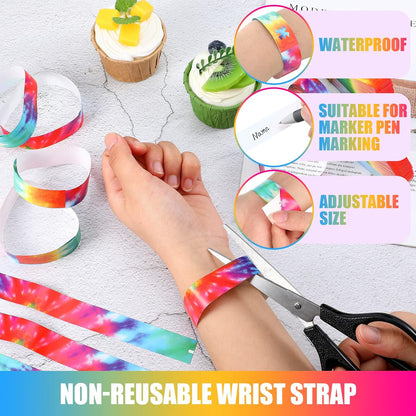 Woanger 500pcs Paper Event Wristband VIP Tie Dye Rainbow Armband Colorful Band Lightweight Disposable Bracelet for 250th Anniversary Tie Dye Event Birthday Admission Neon Party Concert Festivals