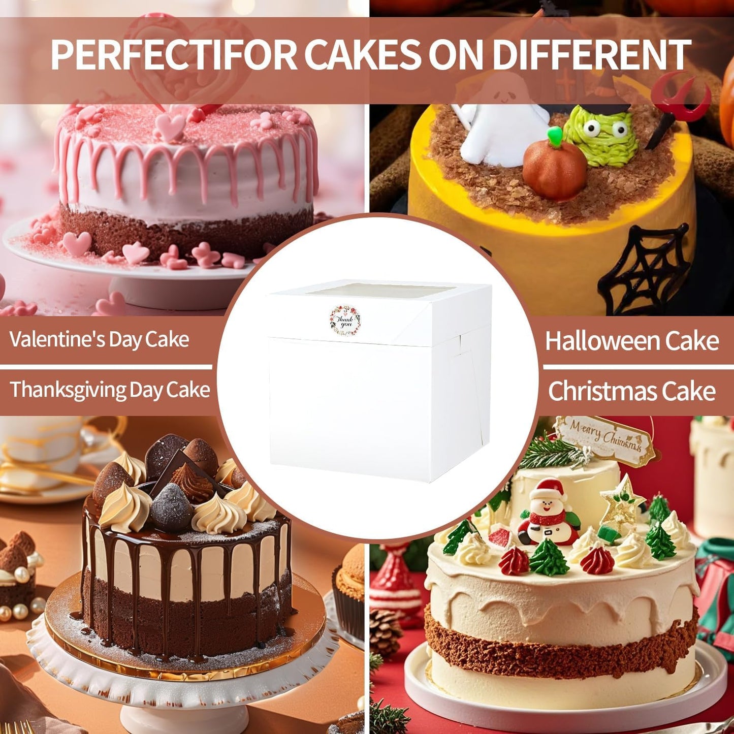 16pcs 8x8x8 Inches Cake Boxes,8pcs White Bakery Boxes with Window and 8pcs Boards,Cajas storage for 8 inch Cake box, Disposable Pie Box, Father's Day,Wedding, Birthday, Party